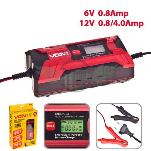 Зарядний пристрій VOIN VL-144 6&12V/0.8-4.0A/3-120AHR/LCD/Iмпульсний