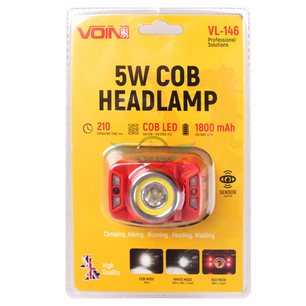 Ліхтар налобний VOIN VL-146, 5W-COB + (W / R) + 5W XPE / АКБ1800mAh / регул. нахилу / сенсор (VL-146)