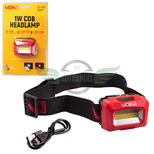 Ліхтар налобний VOIN VL-103, 1W-COB (W / R) / АКБ1200mAh / регул. нахилу (VL-103)