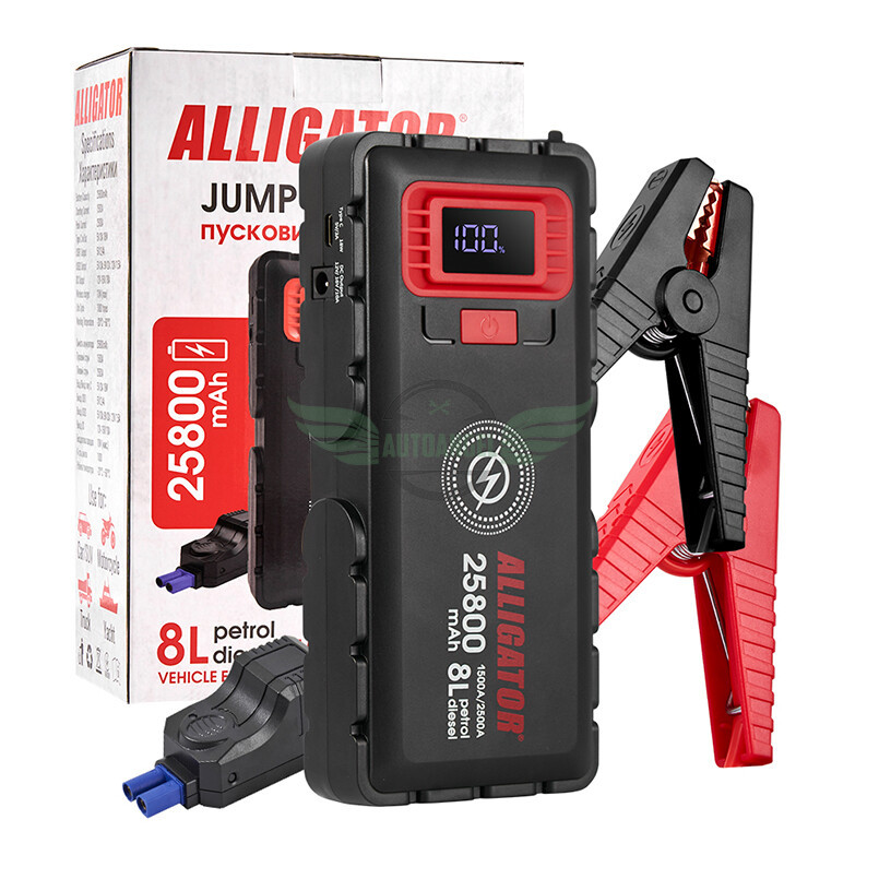 Пусковий пристрій Alligator Jump Starter 1500A/2500A 25800mAh зі Smart-клемами JS848