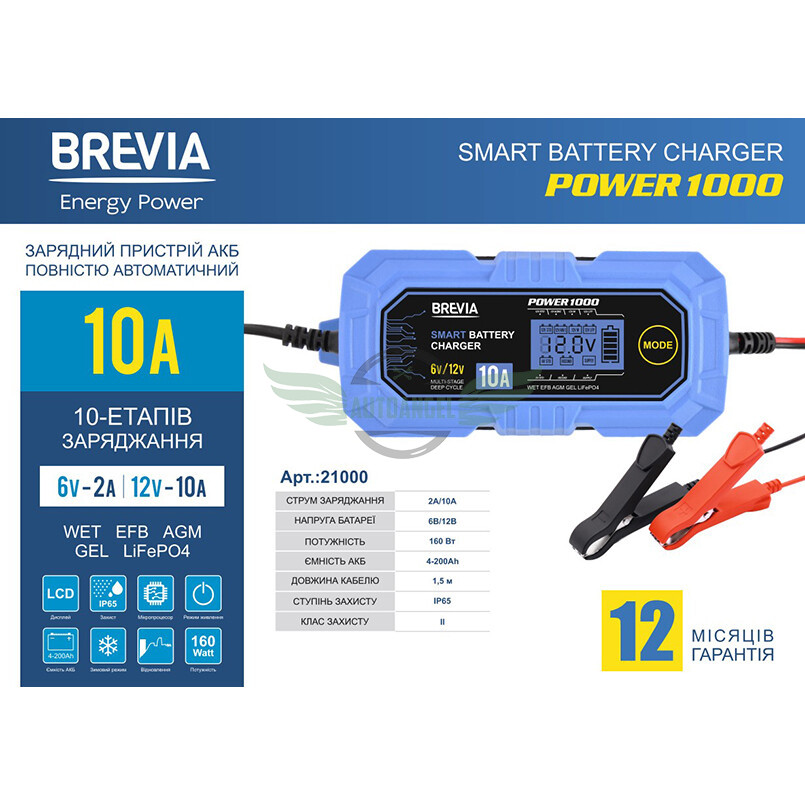 Зарядний пристрій АКБ Brevia Power400 6V/12V, 4A 20400EP
