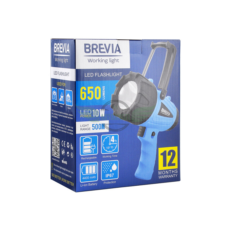 Ліхтар LED інспекційний Brevia 500М 10W LED 650lm 4400mAh+microUSB 11600
