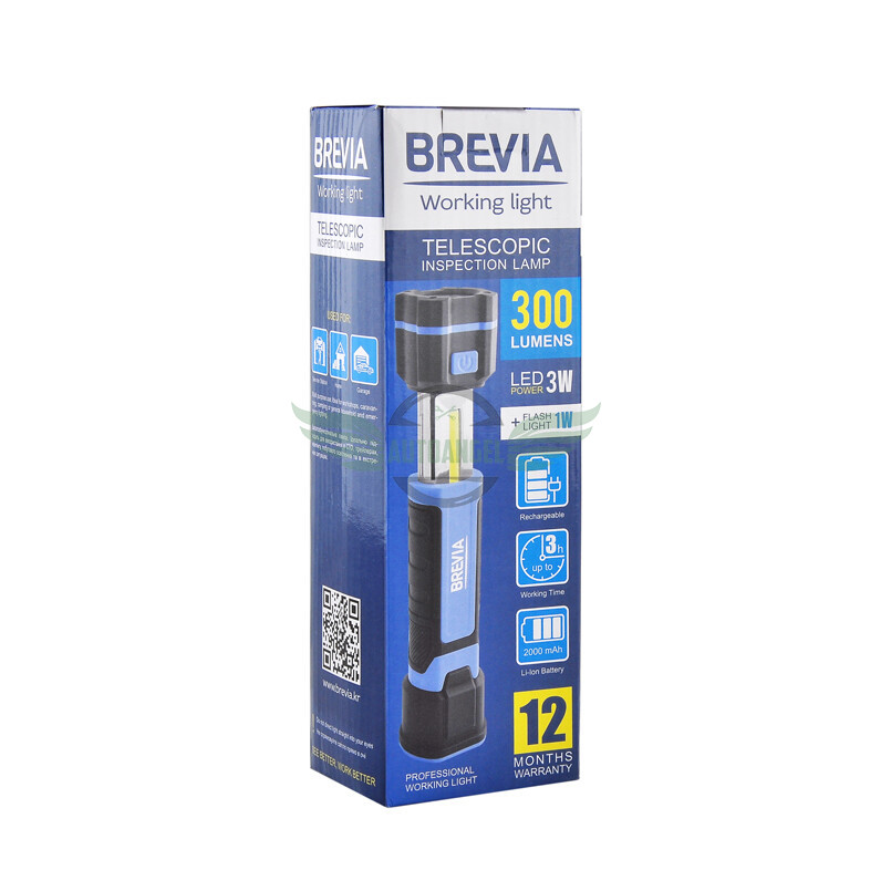 Професійний інспекційний телескопічний LED-ліхтар Brevia 300lm 2000mAh, microUSB 11340