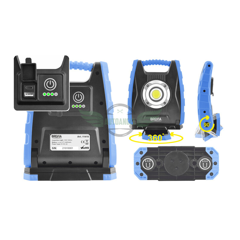 Професійний інспекційний LED-ліхтар Brevia 10W COB 1000lm 4400mAh Power Bank, type-C 11410
