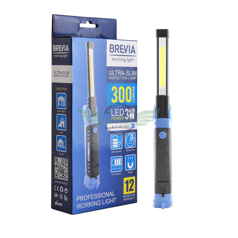 Ліхтар LED інспекційний Brevia Ultra-slim 3W COB+1W LED 300lm 2000mAh+microUSB 11360
