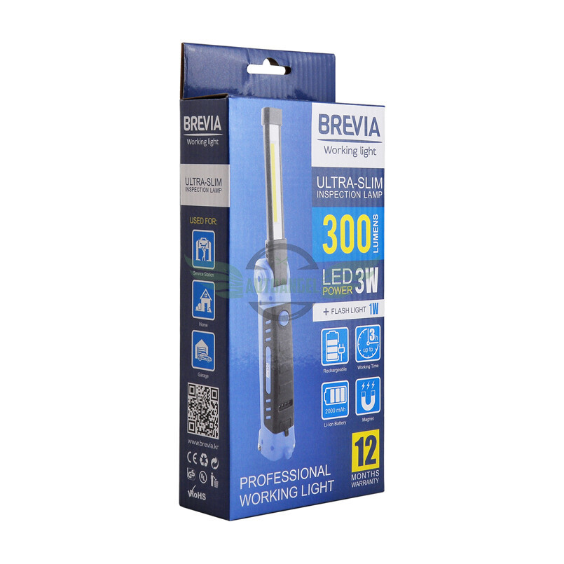 Ліхтар LED інспекційний Brevia Ultra-slim 3W COB+1W LED 300lm 2000mAh+microUSB 11360