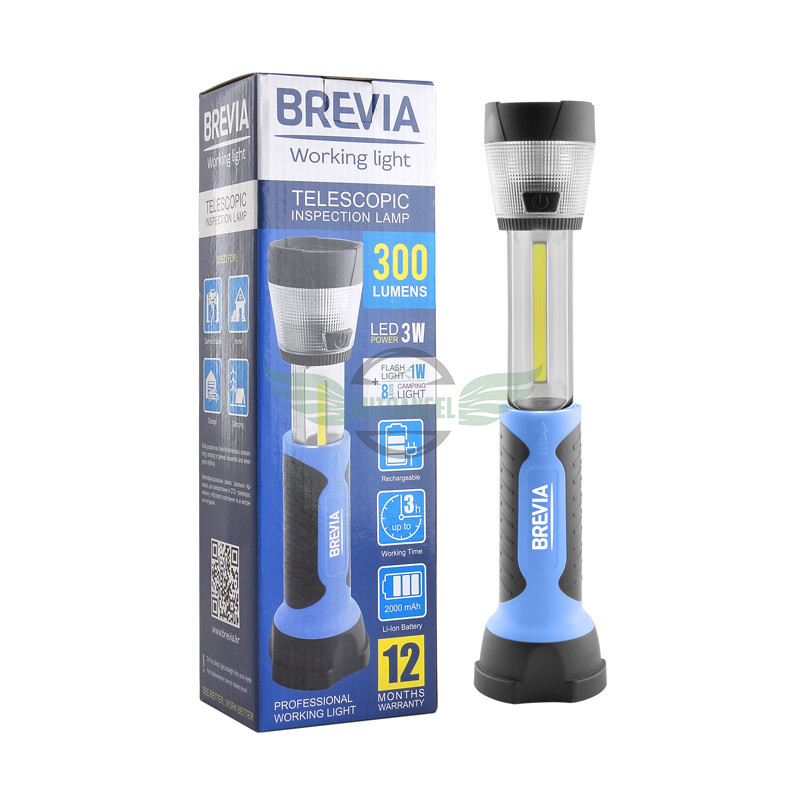 Ліхтар LED інспекційний телескопічний Brevia 3W COB+1W LED+8LED 300lm 2000mAh, адаптер AC 220 11330