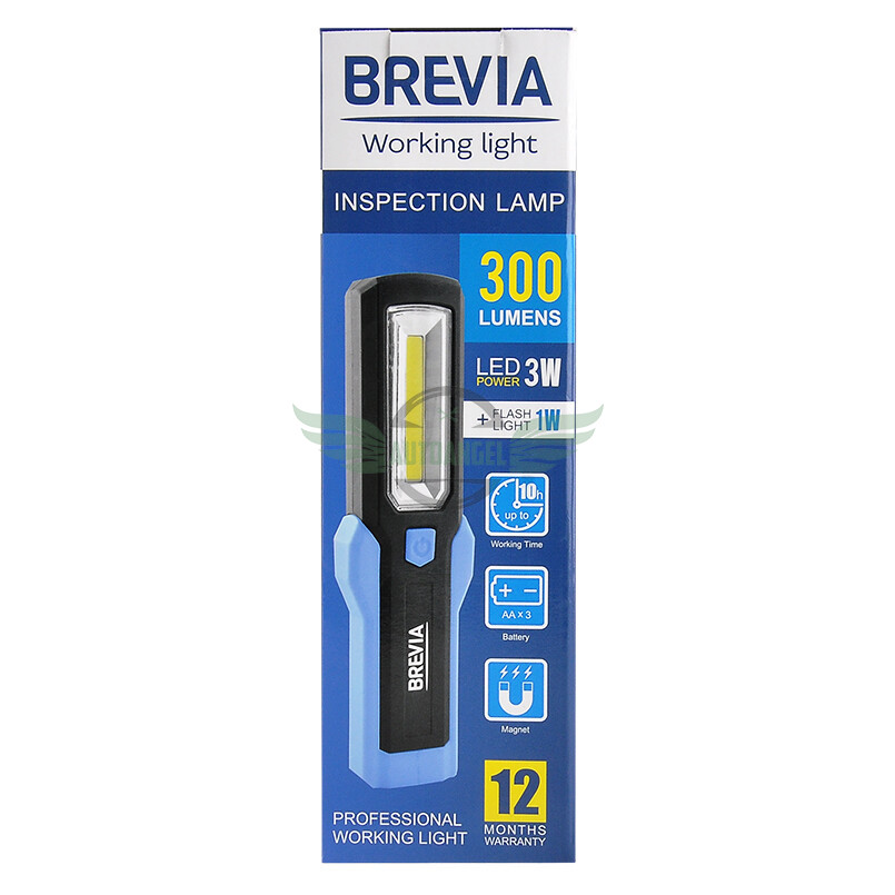Ліхтар інспекційний Brevia 3W COB+1W LED 300lm, IP20, IK05,3xAA 11440