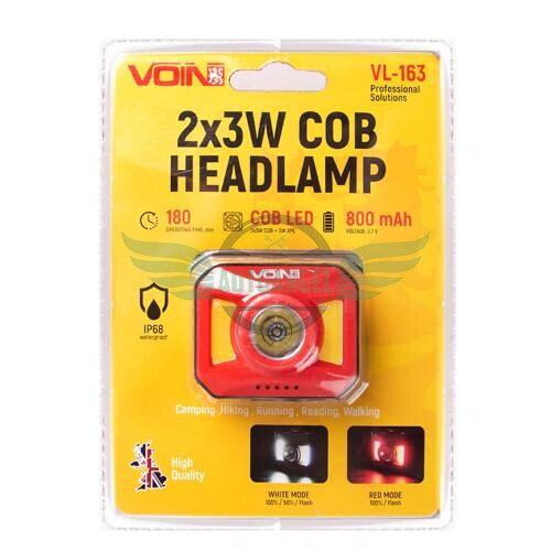 Ліхтар налобний VOIN VL-163, 2 x 3W-COB (W/R) + 3 W XPE/АКБ800mAh/регулювання (VL-163)