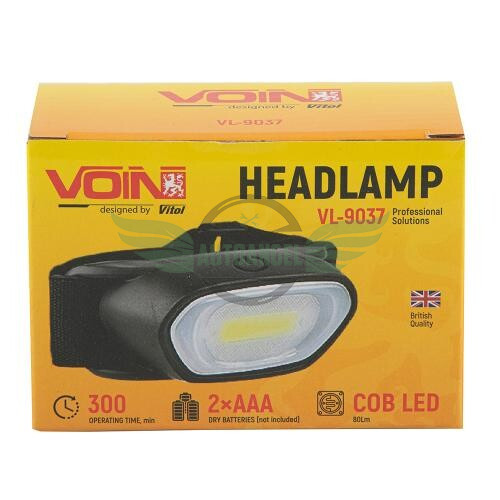 Ліхтар налобний VOIN VL-9037, LED COB 80Lm /2xAAA (не в комплекті)
