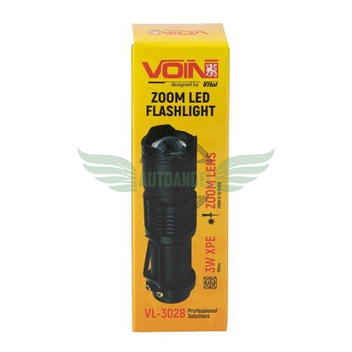 Ліхтарик ручний VOIN VL-3028, LED XPE, 100Lm, зум, алюміній, 1хАА (не в комплекті)